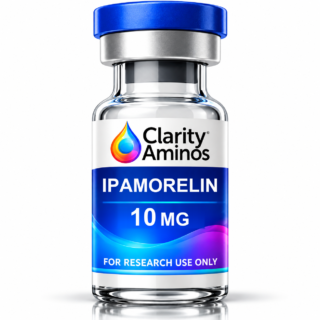 Clarity Aminos Ipamorelin 10 mg vial. Research use only.
