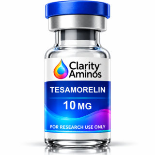 Clarity Aminos Tesamorelin 10 mg vial. Research use only.